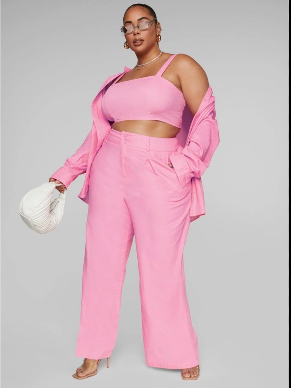 GabiFresh FTF 2 piece Pink Wide-Leg High-Waist Pants & crop top